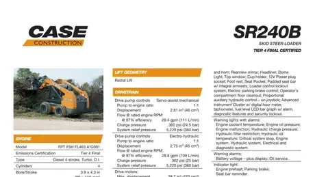 Mini-chargeuse sur pneus SR240B - Spécifications