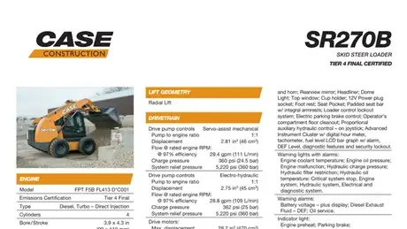 Mini-chargeuse sur pneus SR270B - Spécifications