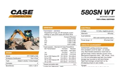 580 Super N WT Construction King™ Backhoe Loader Specifications