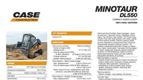 Case Minotaur™ DL550 Compact Dozer Loader Specifications