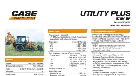 Utility Plus Backhoe Loader Specifications