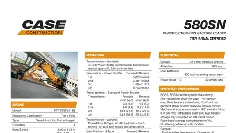 580 Super N Construction King™ Backhoe Loader Specifications