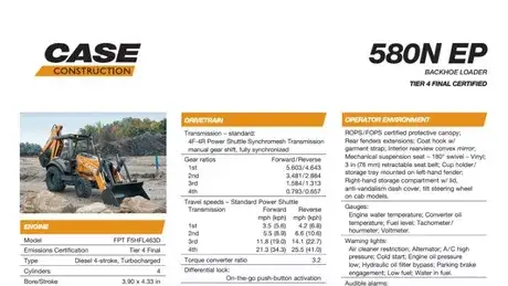 580N EP Backhoe Loader Specifications